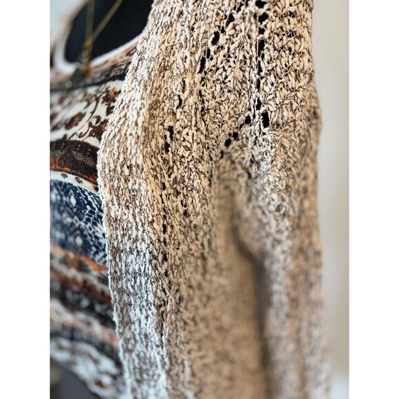 POL Open Knit Cardigan White, Black & Brown Longline Lightweight Boho Sweater - Picture 4 of 11